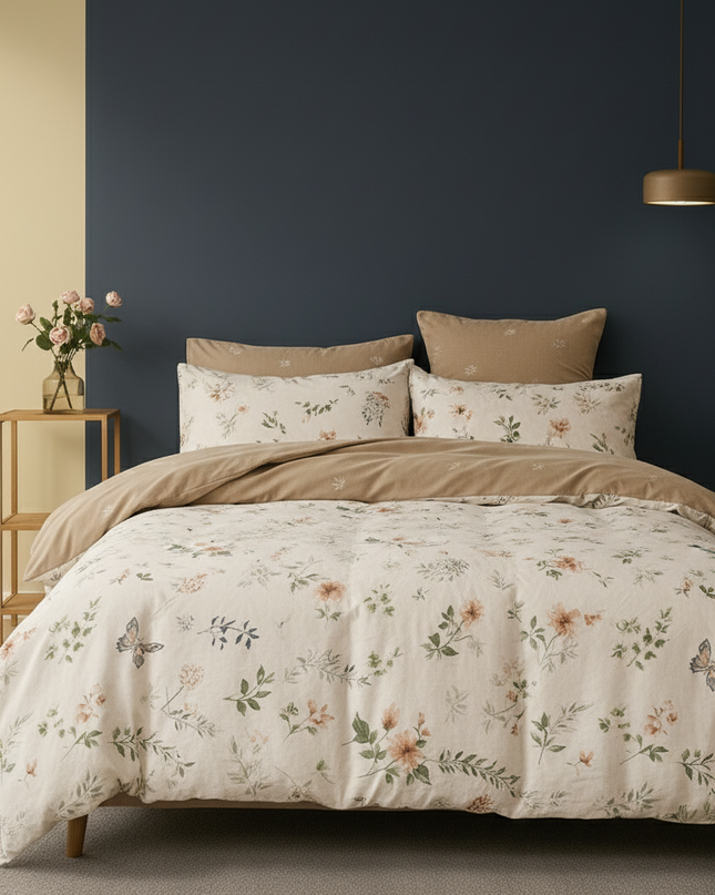 Jardin d’Aube - Housse de couette et deux taies en percale de coton, pureté et douceur