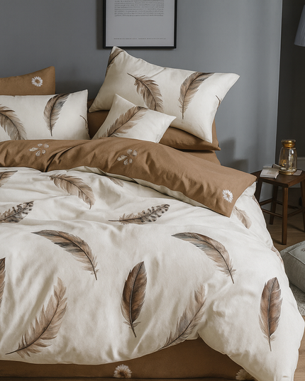 Plume d’Or – Housse de couette et deux taies en coton mercerisé, douce et naturelle