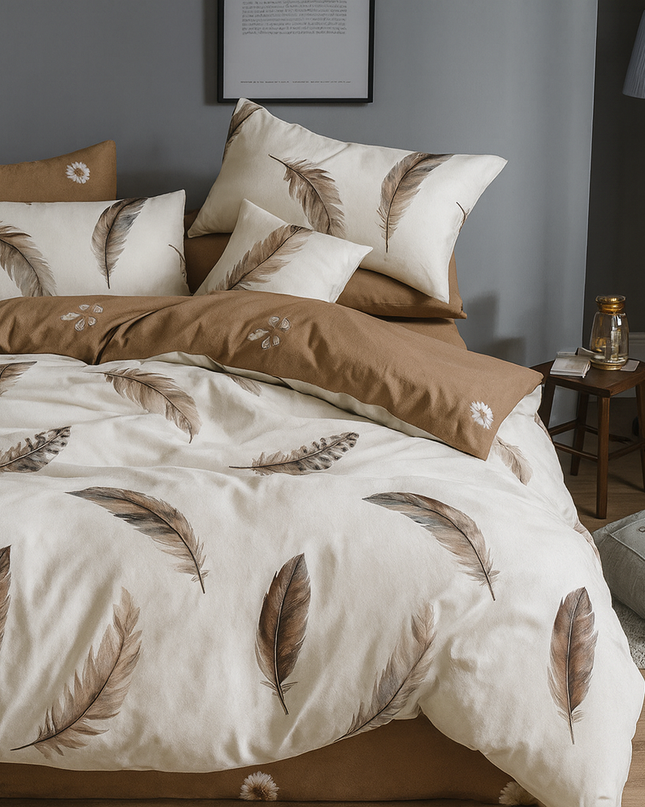 Plume d’Or – Housse de couette et deux taies en coton mercerisé, douce et naturelle