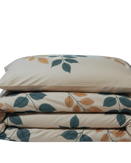 Feuillage Bohème – Housse de couette et deux taies en coton mercerisé, douceur et élégance naturelle