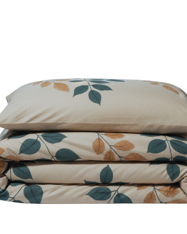 Feuillage Bohème – Housse de couette et deux taies en coton mercerisé, douceur et élégance naturelle