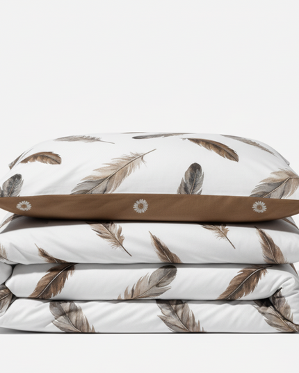 Plume d’Or – Housse de couette et deux taies en coton mercerisé, douce et naturelle