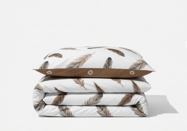 Plume d’Or – Housse de couette et deux taies en coton mercerisé, douce et naturelle
