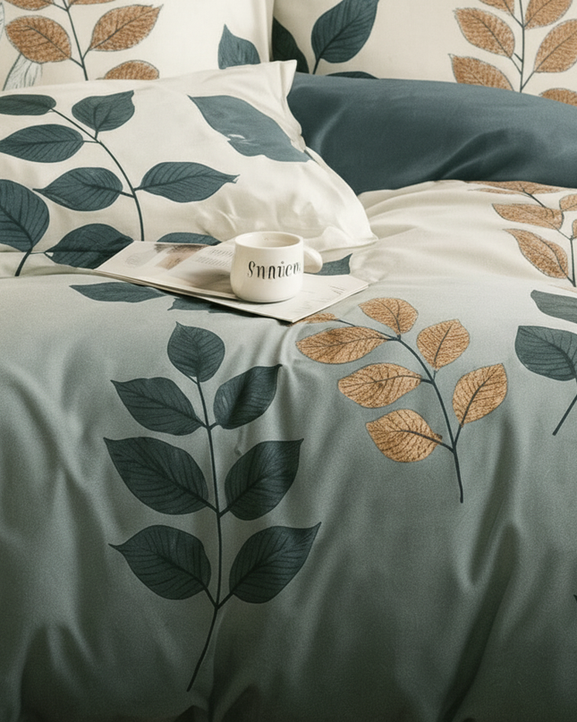 Feuillage Bohème – Housse de couette en coton mercerisé, douceur et élégance naturelle