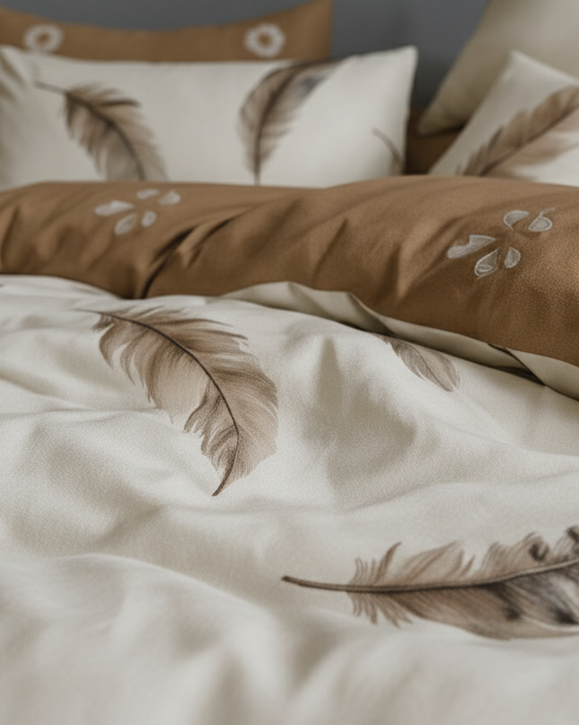 Plume d’Or – Housse de couette et deux taies en coton mercerisé, douce et naturelle