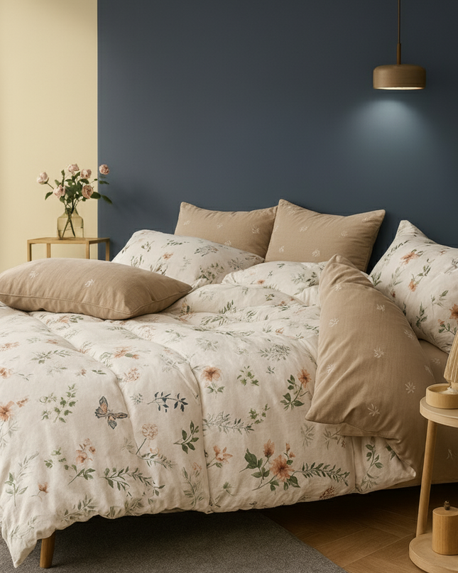 Jardin d’Aube - Housse de couette et deux taies en percale de coton, pureté et douceur