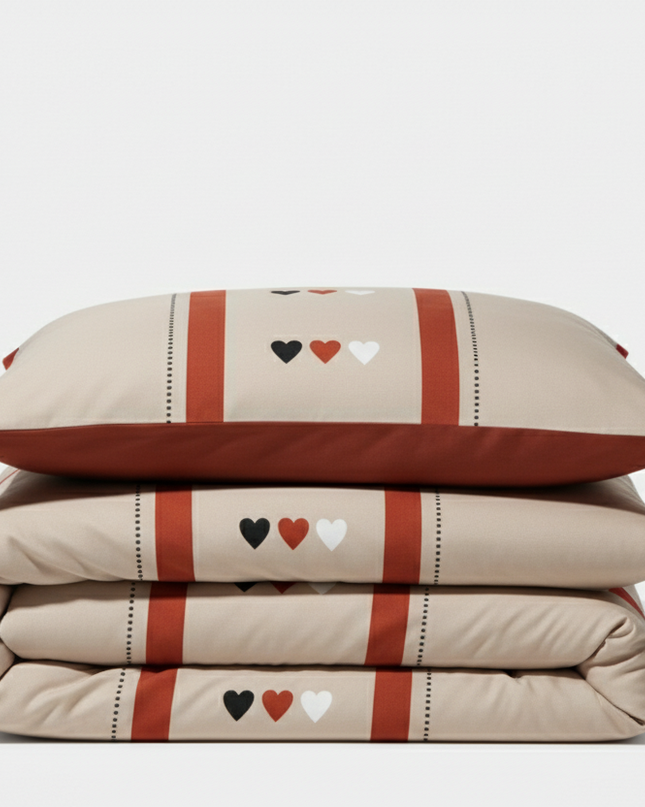 Caramel Love – Housse de couette et deux taies en coton mercerisé, douce et romantique