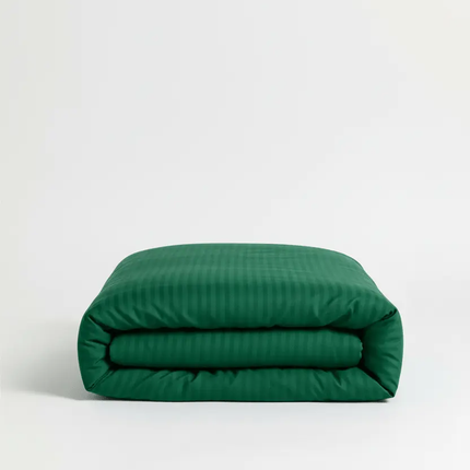 Housse de couette - vert emeraude - satin de coton à rayures soyeux et elégant-MaisonTextile
