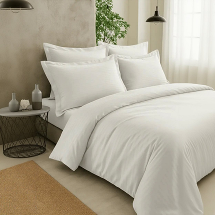 Housse de couette - blanc - satin de coton à rayures soyeux et elégant-MaisonTextile