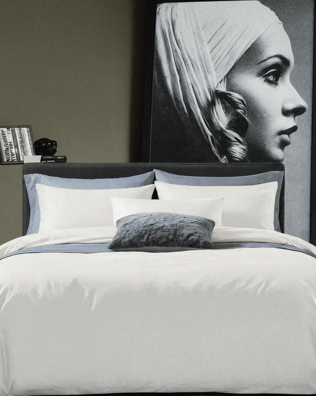 Housse de couette unie-blanc percale de coton, fraîche et respirante - MaisonTextile